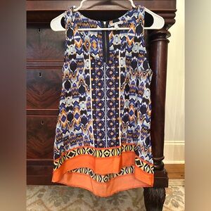 Collective Concepts Orange and Blue Graphic Tank Top